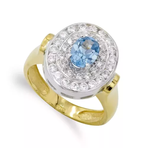 18K SORTIJA ORO BICOLOR AGUAMARINA Y CIRCONITAS. 16X14 MM 5