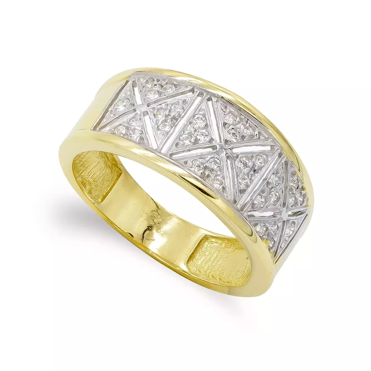 18K SORTIJA ORO BICOLOR CON BORDES LISOS Y CENTRO DE CIRCONITAS. ANCHO: 10 MM 5