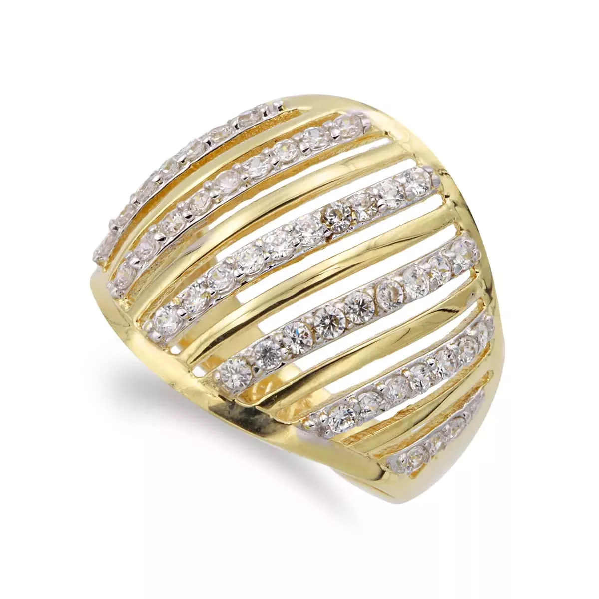 18K SORTIJA ORO BICOLOR ANCHA CON BANDAS Y CIRCONITAS. ANCHO: 19 MM 5