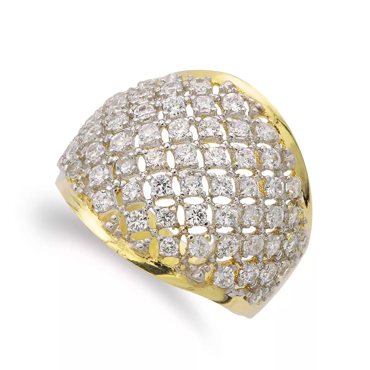 18K SORTIJA ORO BICOLOR ANCHA CON ROMBOS Y CIRCONITAS. ANCHO 19 MM 5