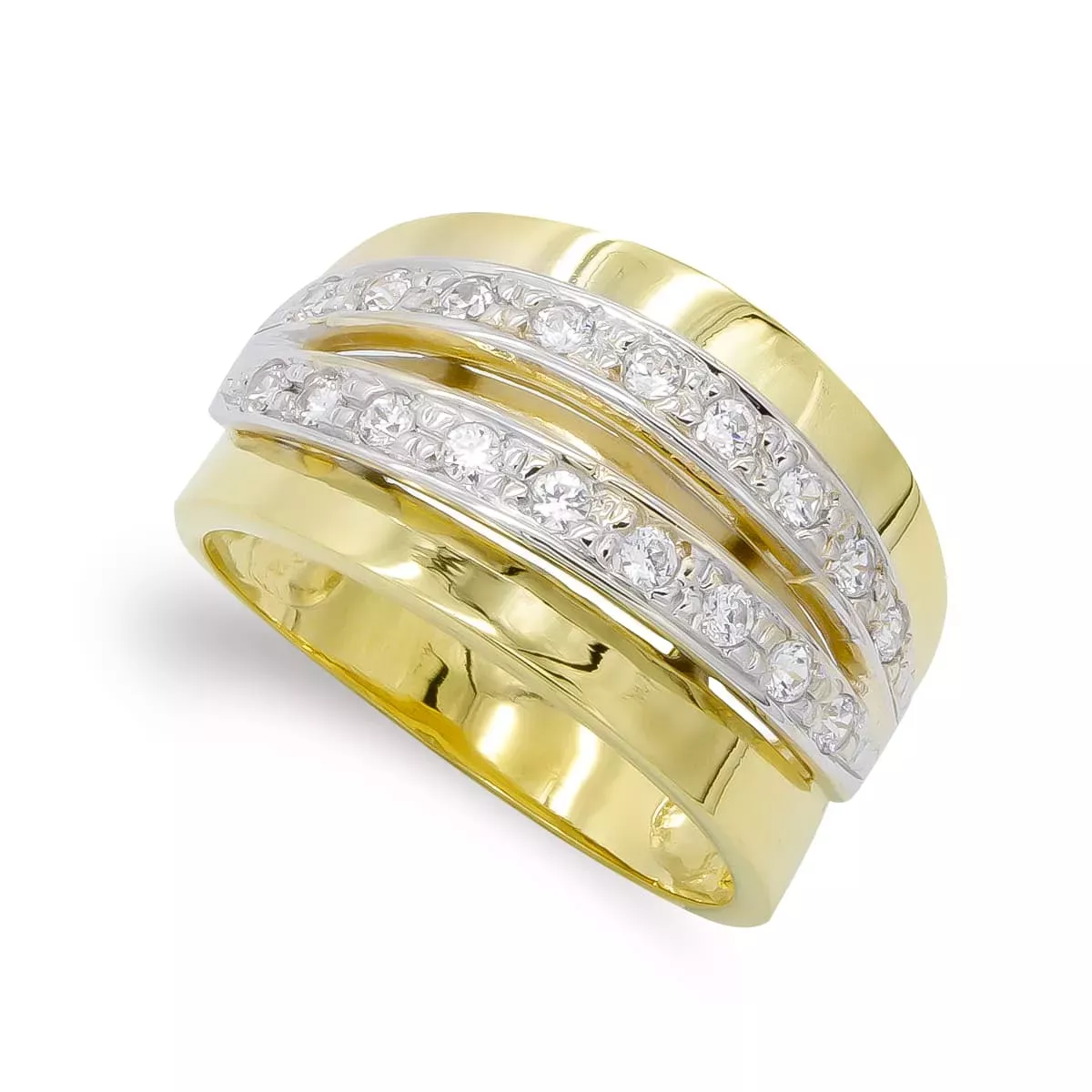 18K SORTIJA ORO BICOLOR MACIZA CON BANDAS DE CIRCONITAS. ANCHO: 12 MM 5