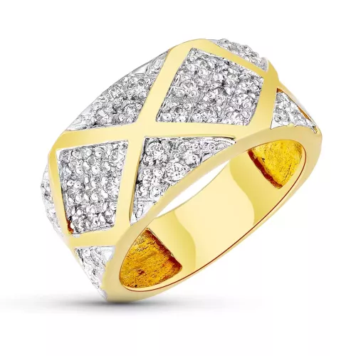 18K SORTIJA ORO BICOLOR ROMBOS CON CIRCONITAS. ANCHO: 10