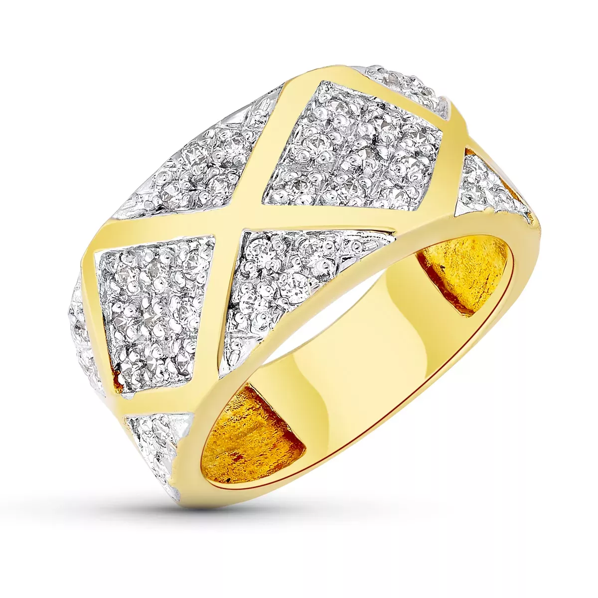 18K SORTIJA ORO BICOLOR ROMBOS CON CIRCONITAS. ANCHO: 10