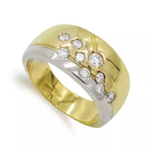 18K SORTIJA ORO BICOLOR ANCHA Y CIRCONITAS. ANCHO: 10