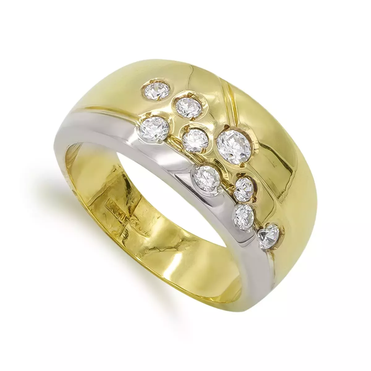 18K SORTIJA ORO BICOLOR ANCHA Y CIRCONITAS. ANCHO: 10