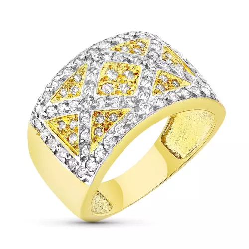 18K SORTIJA ORO BICOLOR MACIZA CALADA CON CIRCONITAS. ANCHO: 13 MM 7