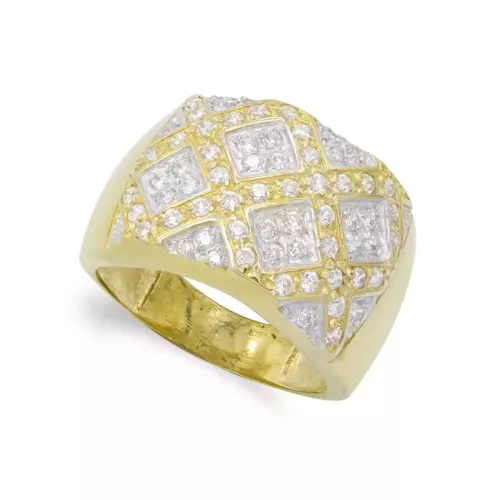 18K SORTIJA ORO BICOLOR MACIZA ROMBOS CON CIRCONITAS. ANCHO: 15 MM 8