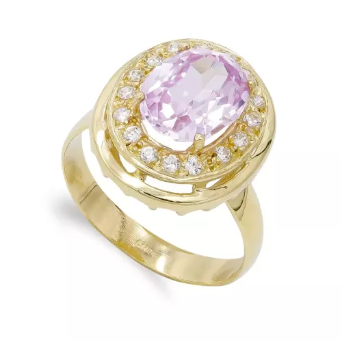 18K SORTIJA ORO AMARILLO PIEDRA ROSA 10X8 MM Y CIRCONITAS. MEDIDA: 17 X 15 MM 4