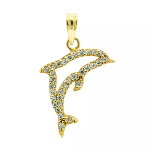 9K COLGANTE ORO AMARILLO DELFIN CIRCONITA 21X18 MM 1