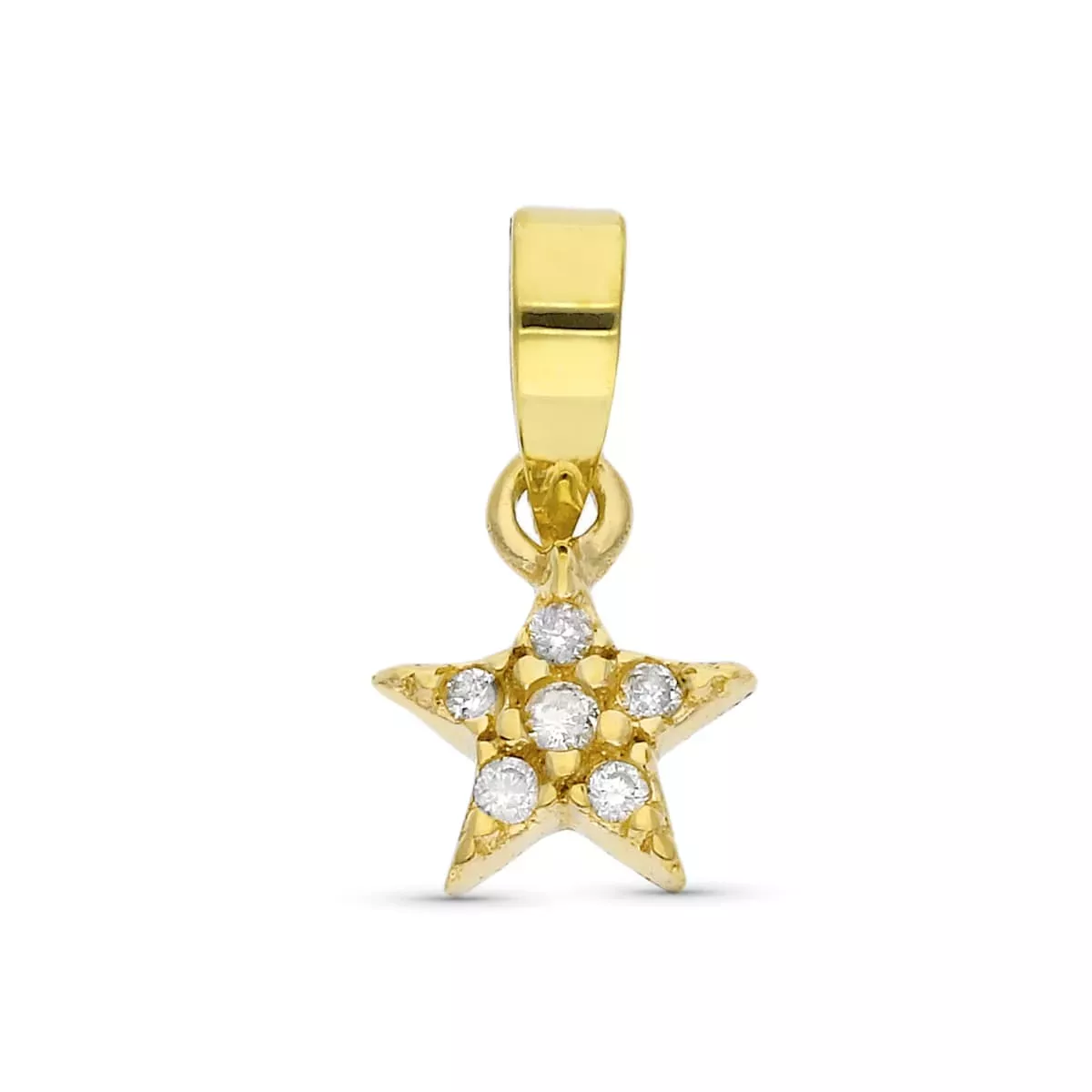 9K COLGANTE MINIMAL ORO AMARILLO ESTRELLA DIAMANTES 0.033 CTS 6 MM 0