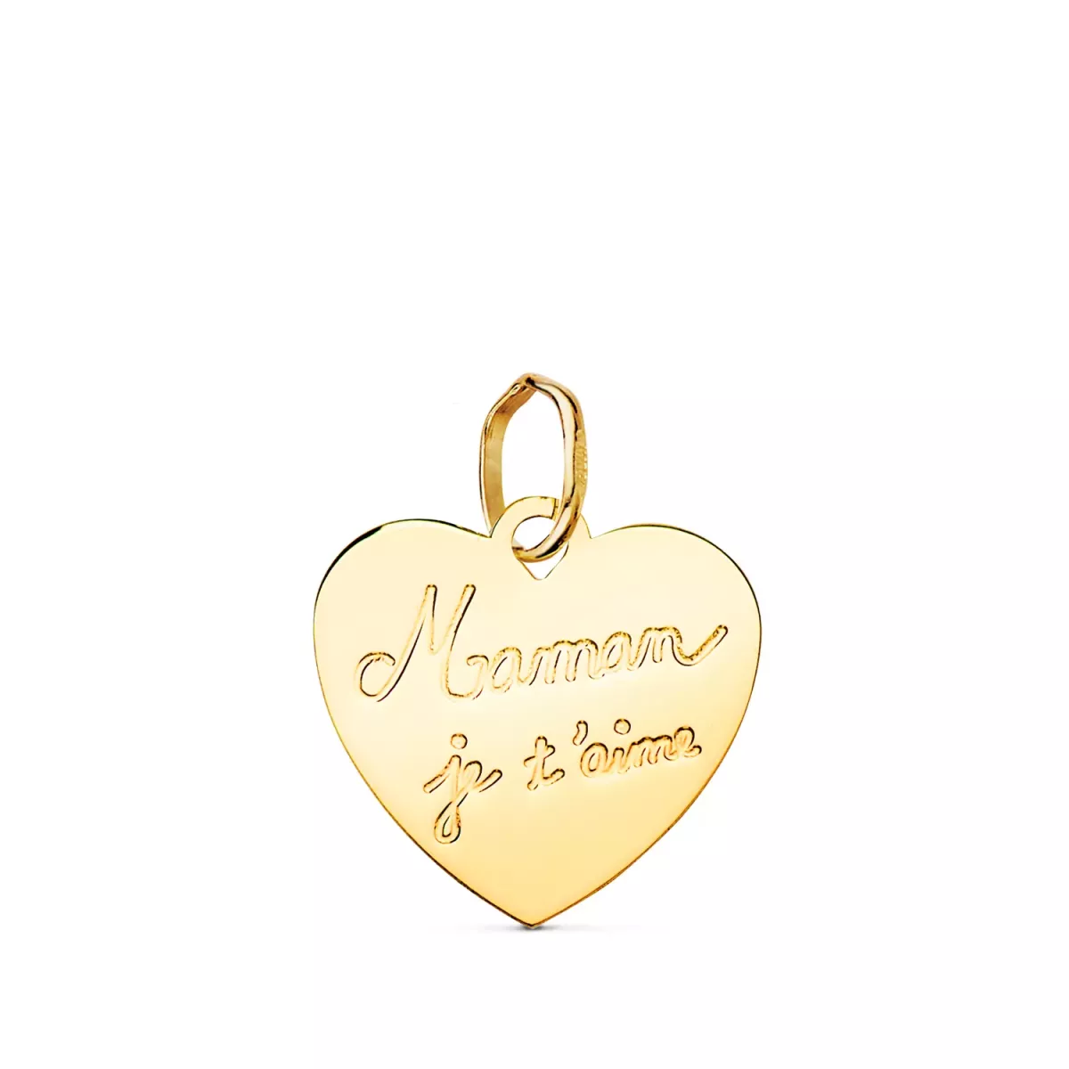 9K COLGANTE ORO AMARILLO CORAZON EN BRILLO MAMAN JE T AIME. 14X14MM 0