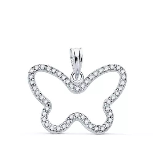 9K COLGANTE ORO BLANCO MARIPOSA CON CIRCONITA 22X16 MM 1