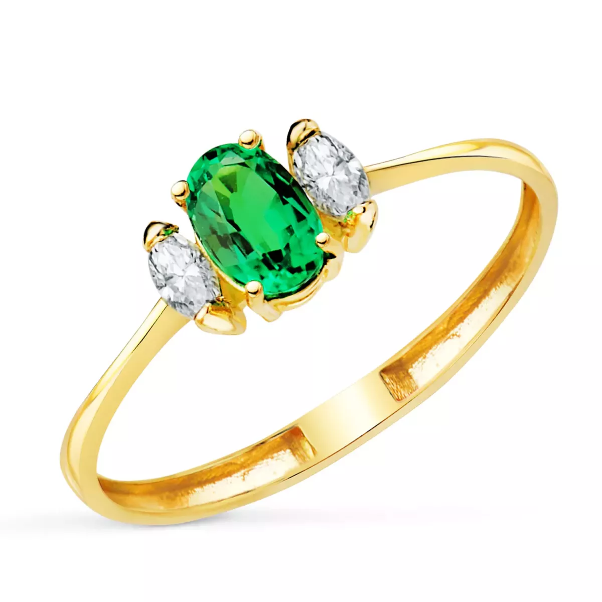 18K SORTIJA ORO AMARILLO DIAMANTES DE LABORATORIO Y ESMERALDA RECRISTALIZADA 6X4 MM 0