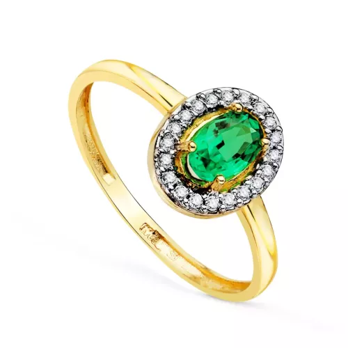 18K SORTIJA ORO AMARILLO FORMA OVAL ESMERALDA 6X4 MM 0.49 QTS. ANCHO TOTAL 8X6 MM 1
