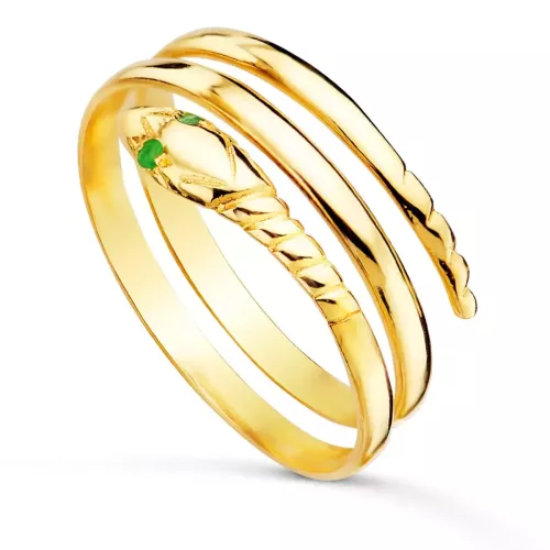 18K SORTIJA ORO AMARILLO SERPIENTE 2 VUELTAS CON OJOS DE ESMERALDAS 2,94gr