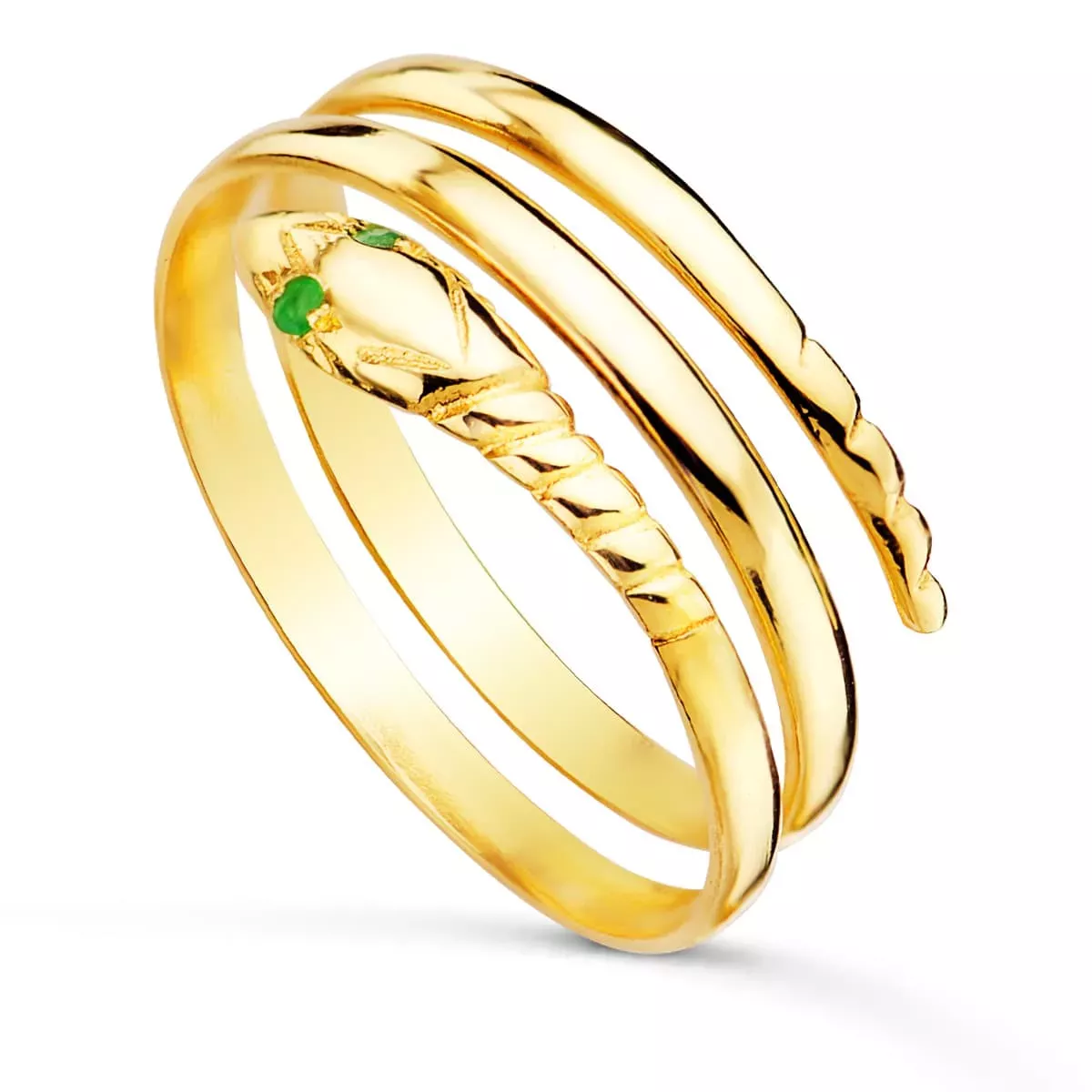 18K SORTIJA ORO AMARILLO SERPIENTE 2 VUELTAS CON OJOS DE ESMERALDAS 2