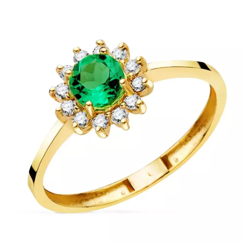 18K SORTIJA ORO AMARILLO DIAMANTES DE LABORATORIO Y ESMERALDA RECRISTALIZADA 5 MM 0