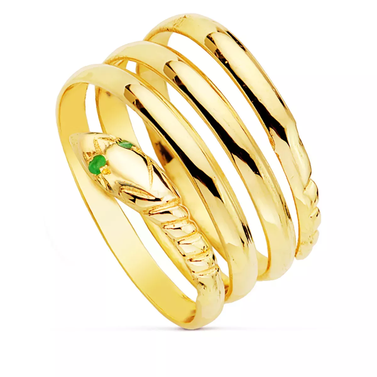 18K SORTIJA ORO AMARILLO SERPIENTE CUERPO 3 VUELTAS OJOS ESMERALDAS 3