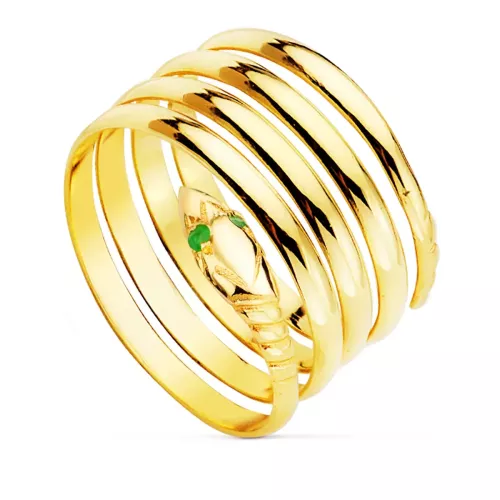 18K SORTIJA ORO AMARILLO SERPIENTE 4 VUELTAS CON OJO DE ESMERALDAS 5