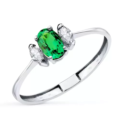 18K SORTIJA ORO BLANCO DIAMANTES DE LABORATORIO Y ESMERALDA RECRISTALIZADA 6X4 MM 0,40 QT 0,134QT. VS2 - E 1,10gr