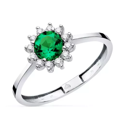 18K SORTIJA ORO BLANCO DIAMANTES Y ESMERALDA RECRISTALIZADA 5 MM 0,48 QT Y DIAMANTES 0,17QT. G - VS2 2,14gr