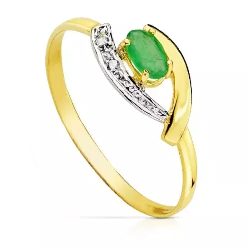 18K SORTIJA ORO BICOLOR CON CIRCONITA Y ESMERALDA 5X3 MM 1,00gr