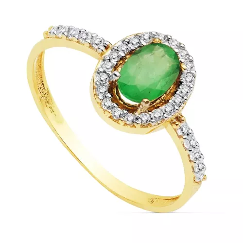 18K SORTIJA ORO BICOLOR CON CIRCONITA Y ESMERALDA DE 6X4 MM 1