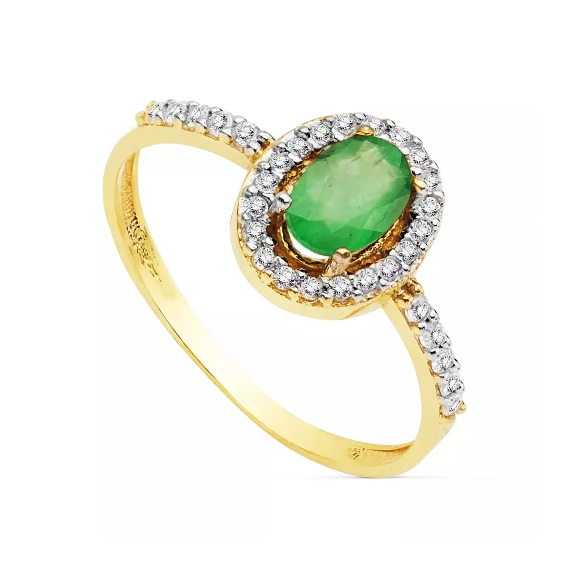 18K SORTIJA ORO BICOLOR CON CIRCONITA Y ESMERALDA DE 6X4 MM 1