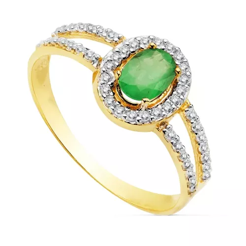 18K SORTIJA ORO BICOLOR CON CIRCONITA Y ESMERALDA DE 6X4 MM 1