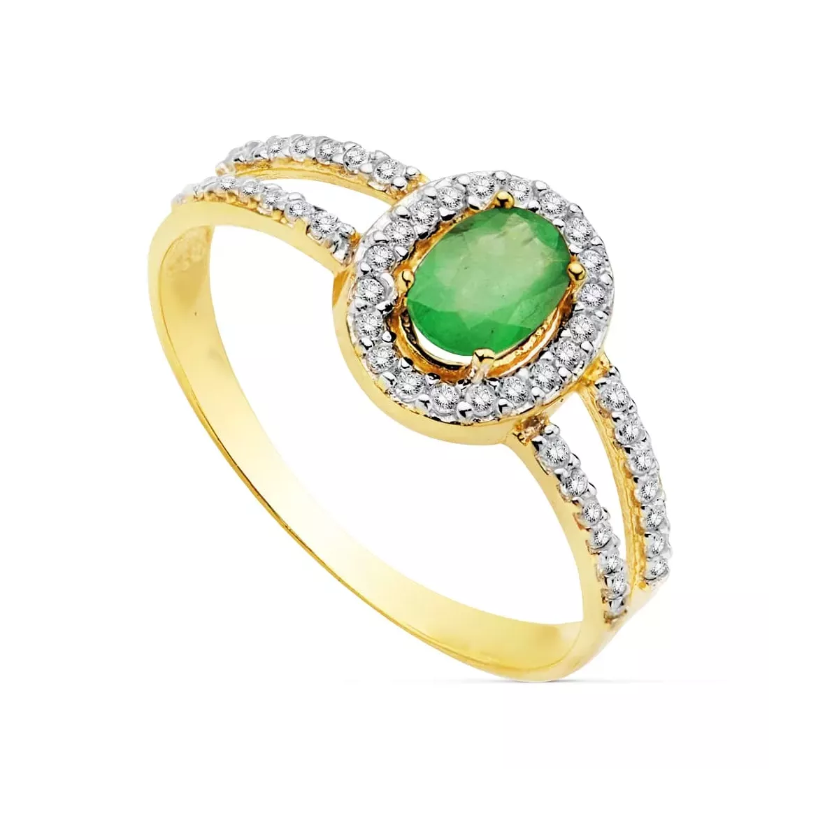 18K SORTIJA ORO BICOLOR CON CIRCONITA Y ESMERALDA DE 6X4 MM 1