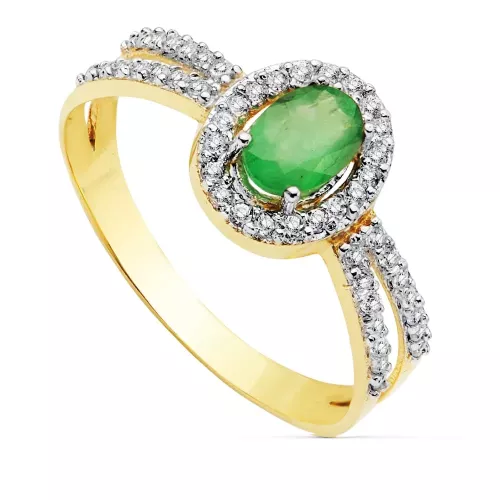 18K SORTIJA ORO BICOLOR CON CIRCONITA Y ESMERALDA OVAL 6X4 MM 1