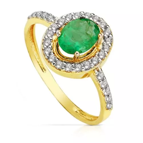 18K SORTIJA ORO BICOLOR OVAL CON CIRCONITA Y ESMERALDA 7X5 MM. 2