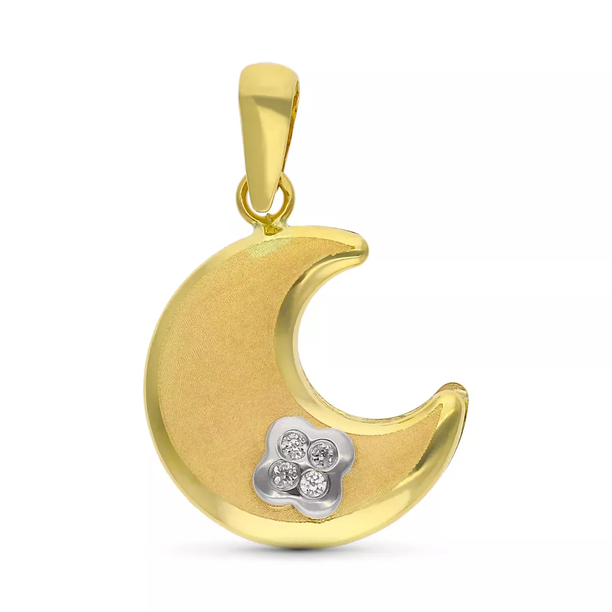 9K COLGANTE ORO BICOLOR LUNA CON TREBOL MINI DE CIRCONITAS 0