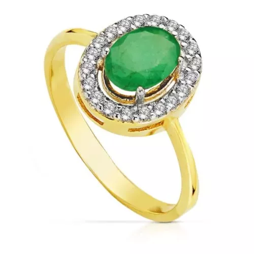 18K SORTIJA ORO BICOLOR ESMERALDA OVAL 7X5 MM 0.79 QT. 2