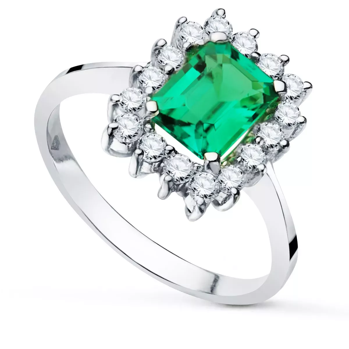 18K SORTIJA ORO BLANCO ESMERALDA 8X6 MM 1