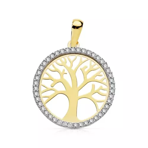 9K COLGANTE ORO BICOLOR ARBOL DE LA VIDA CON CIRCONITA 20 MM 1