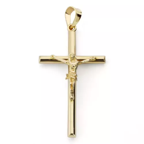 9K CRUZ ORO AMARILLO TUBO CON CRISTO. 31X16 MM 0