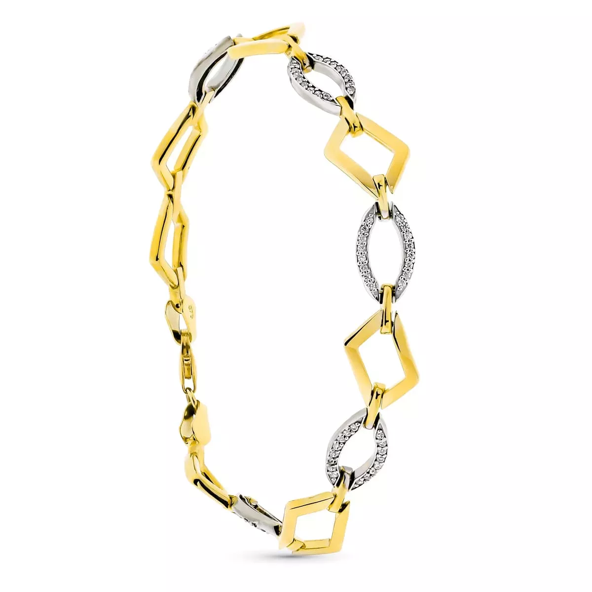 9K PULSERA ORO BICOLOR ROMBOS CON CIRCONITA 19CM 6
