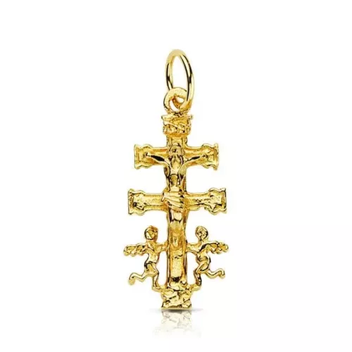 9K CRUZ ORO AMARILLO CARAVACA CON CRISTO. MEDIDA: 24 X 11 MM 1,25gr
