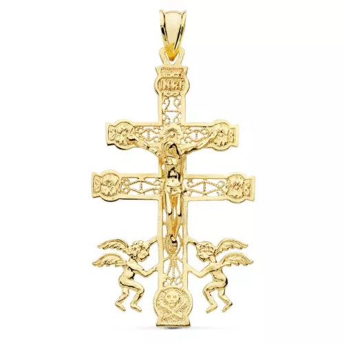 9K CRUZ ORO AMARILLO CARAVACA 49X27 MM 4,20gr