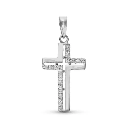 9K CRUZ ORO BLANCO CON CIRCONITA 25 X 13 MM 1,32gr