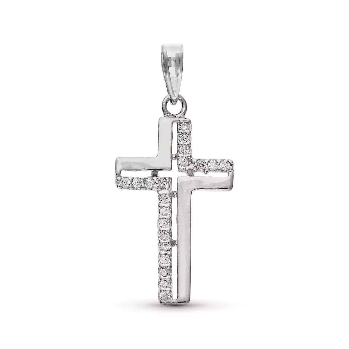 9K CRUZ ORO BLANCO CON CIRCONITA 25 X 13 MM 1