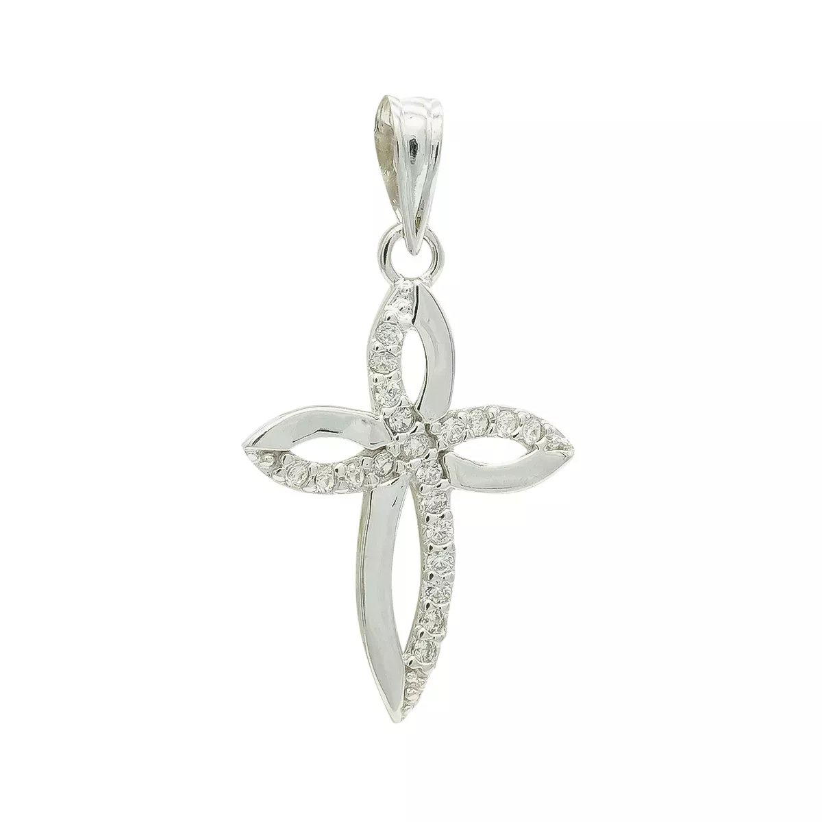 9K CRUZ ORO BLANCO CIRCONITA 23X15 MM 1