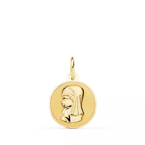 9K MEDALLA ORO AMARILLO VIRGEN NIÑA EN BRILLO 14 MM 0