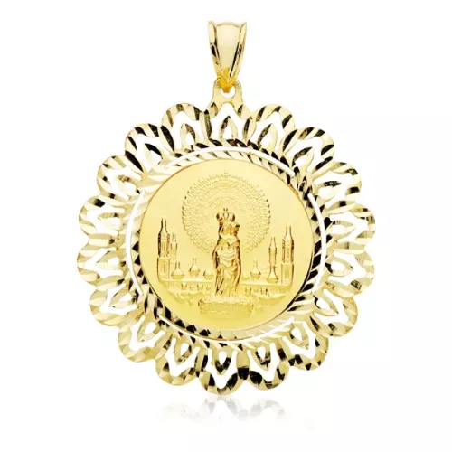 9K MEDALLA ORO AMARILLO CERCO VIRGEN PILAR 36 MM 4