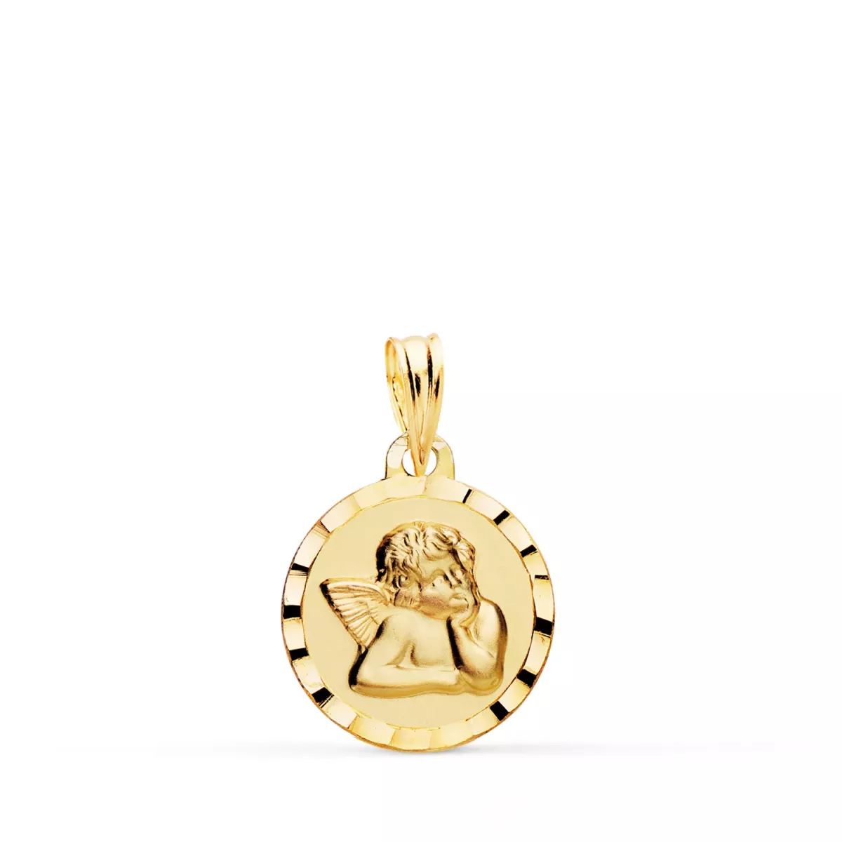 9K MEDALLA ORO AMARILLO ANGELITO BURLON BORDES TALLADOS 14 MM 1