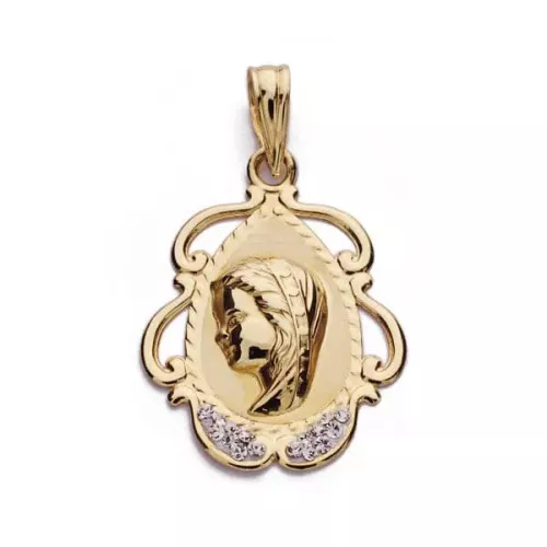 9K MEDALLA ORO AMARILLO VIRGEN NIÑA CIRCONITA 23X17 MM 0