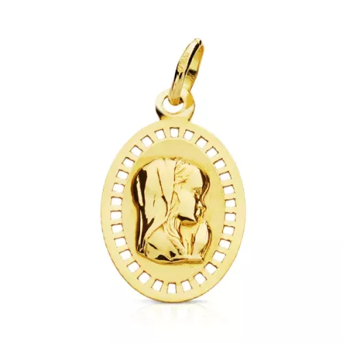 9K MEDALLA ORO AMARILLO VIRGEN NIÑA CERCO CALADO 19X12 MM 0