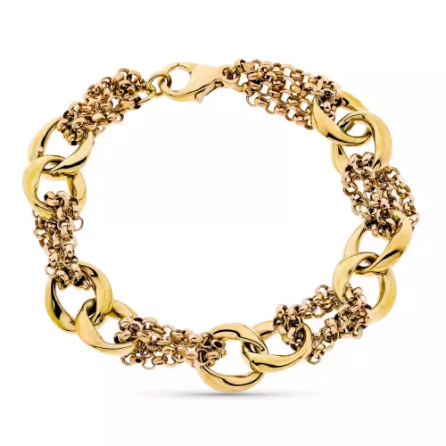 9K PULSERA ORO AMARILLO HUECA TRICOLOR 18CM 11