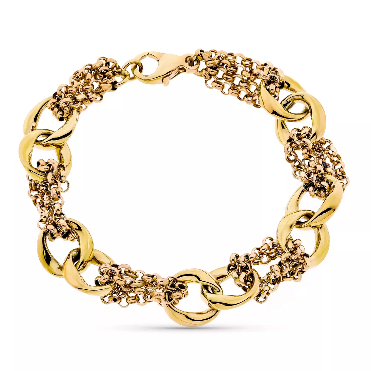 9K PULSERA ORO AMARILLO HUECA TRICOLOR 18CM 11